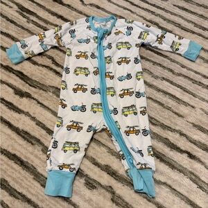 Charming Vehicle Print Bodysuit - White and Blue